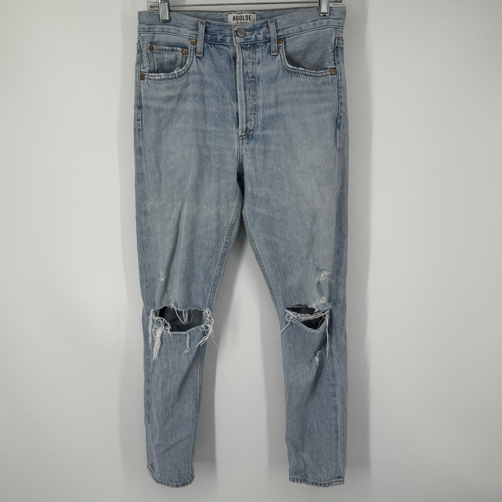AGOLDE Jamie Distressed Jeans Womens 27 Light Wash High Rise Button Fly Straight